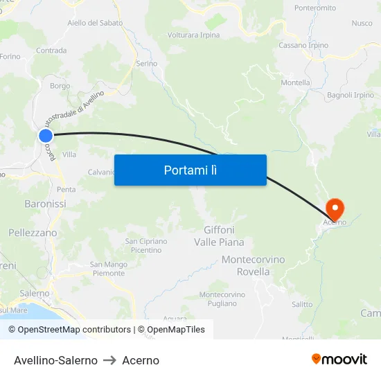 Avellino-Salerno to Acerno map