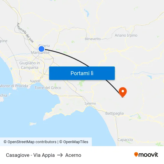 Casagiove - Via Appia to Acerno map