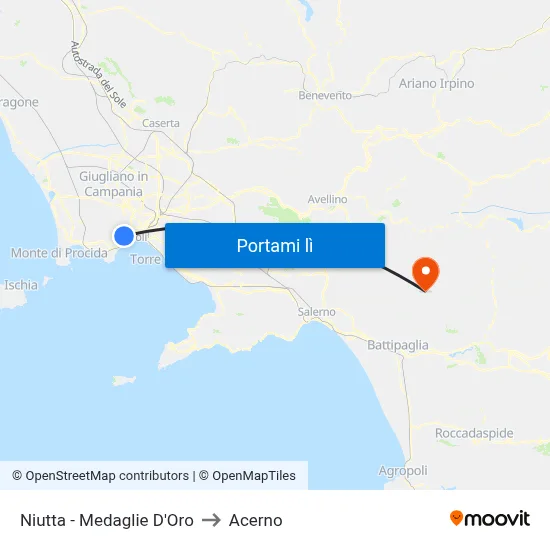 Niutta - Medaglie D'Oro to Acerno map