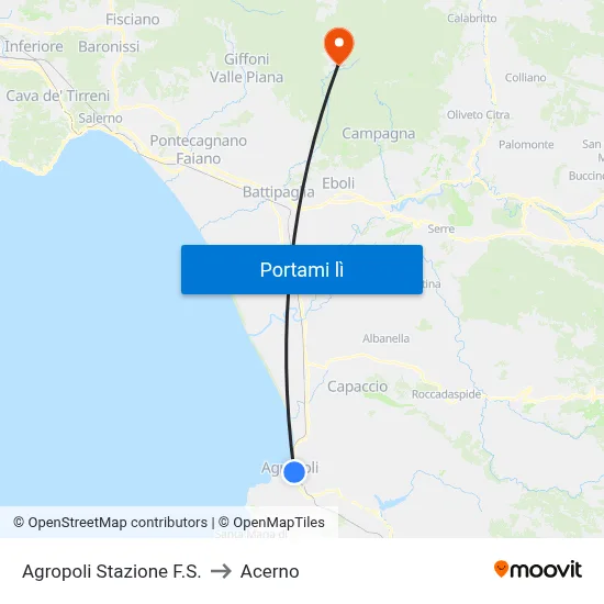 Agropoli  Stazione F.S. to Acerno map