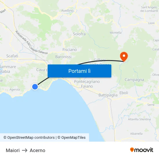 Maiori to Acerno map