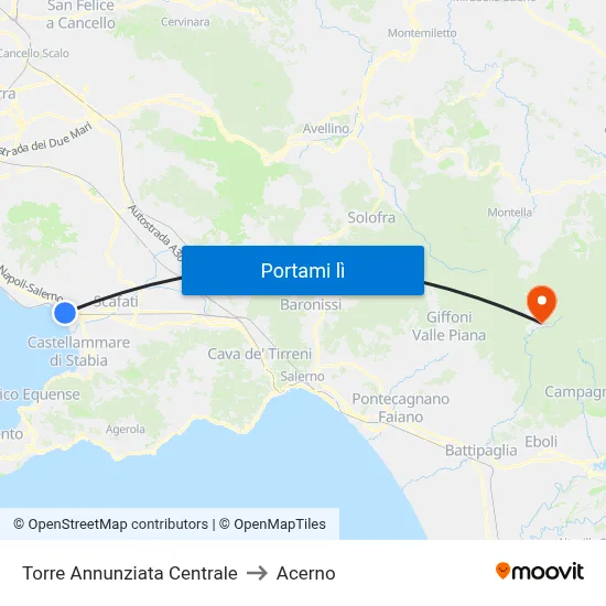 Torre Annunziata Centrale to Acerno map