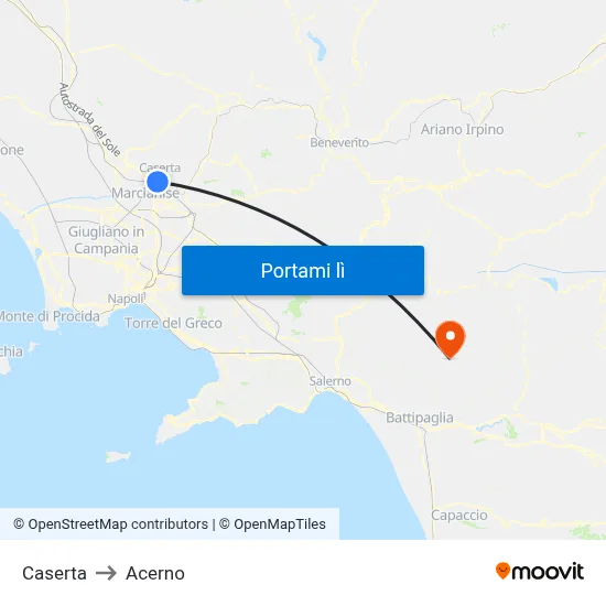 Caserta to Acerno map