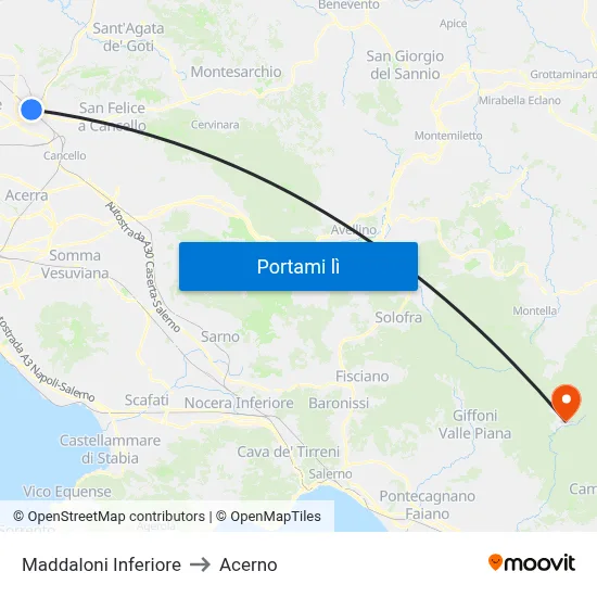 Maddaloni Inferiore to Acerno map