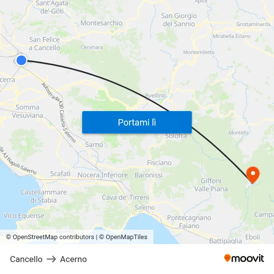 Cancello to Acerno map