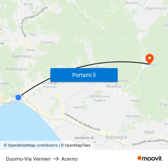 Duomo-Via Vernieri to Acerno map