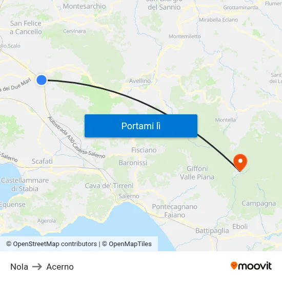 Nola to Acerno map