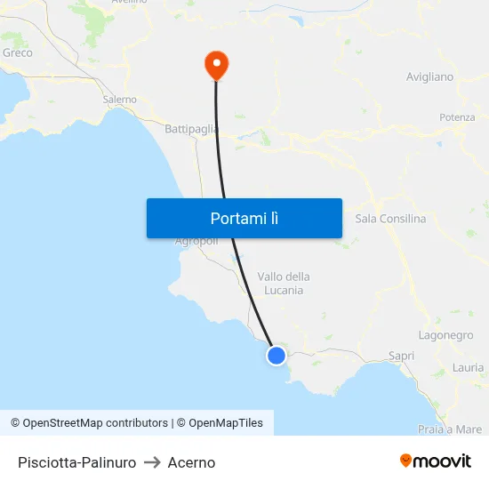 Pisciotta-Palinuro to Acerno map