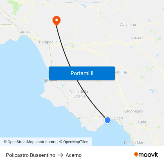 Policastro Bussentino to Acerno map