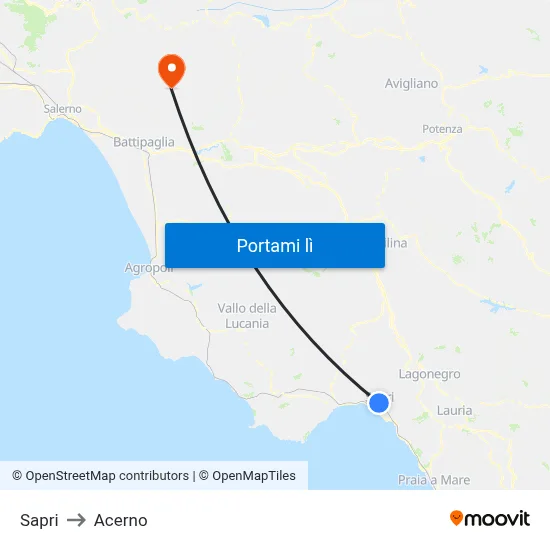 Sapri to Acerno map