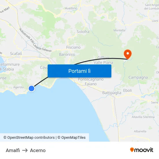 Amalfi to Acerno map