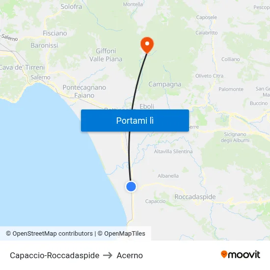 Capaccio-Roccadaspide to Acerno map