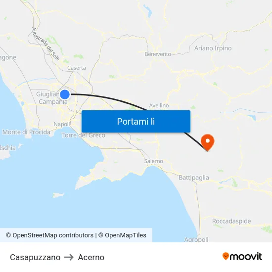 Casapuzzano to Acerno map