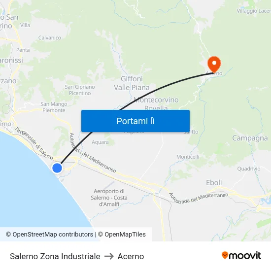 Salerno Zona Industriale to Acerno map