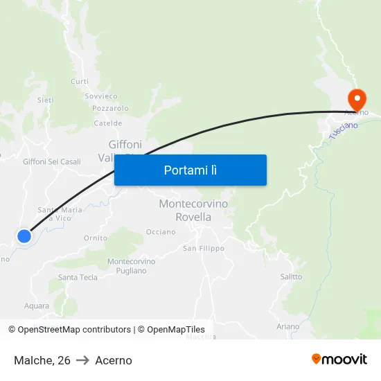 Malche, 26 to Acerno map