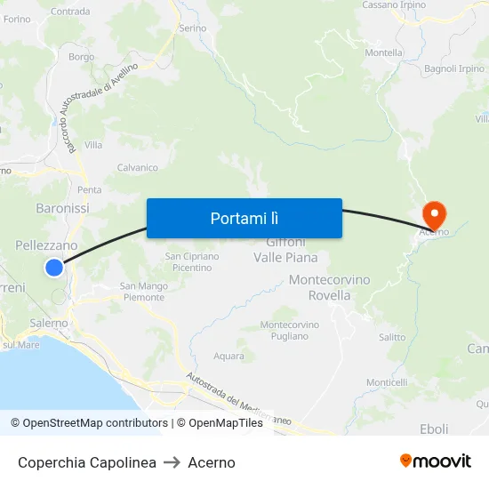 Coperchia Capolinea to Acerno map