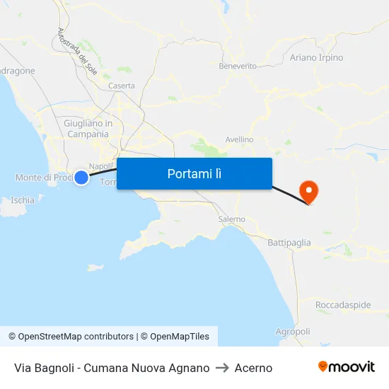 Via Bagnoli - Cumana Nuova Agnano to Acerno map