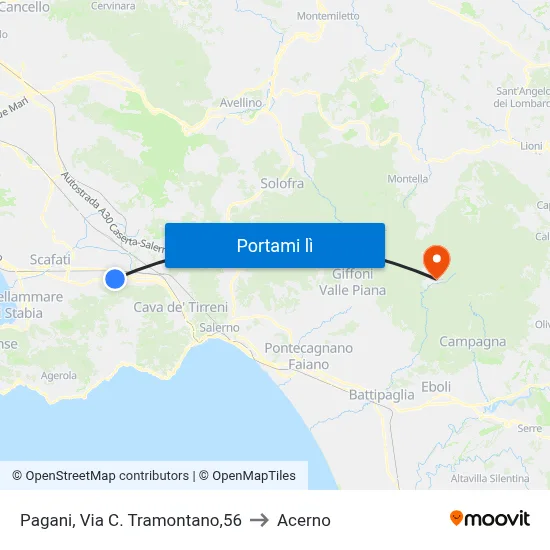 Pagani, Via C. Tramontano,56 to Acerno map