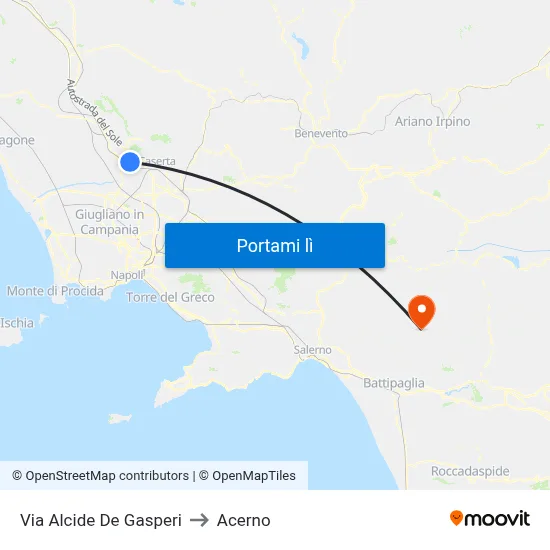Via Alcide De Gasperi to Acerno map