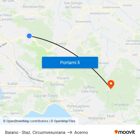 Baiano - Staz. Circumvesuviana to Acerno map