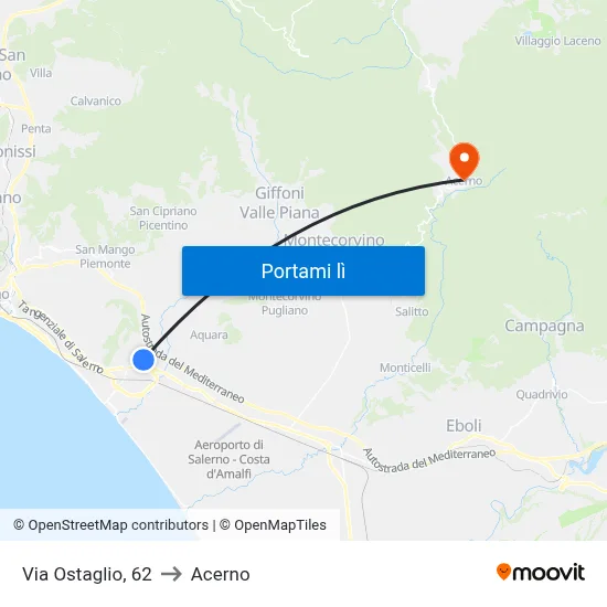 Via Ostaglio,  62 to Acerno map