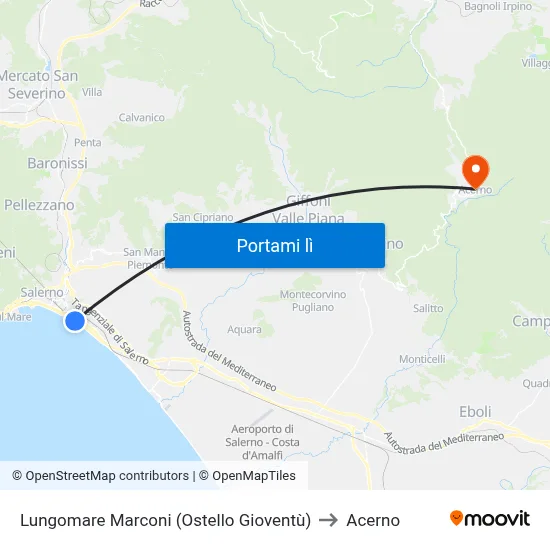 Lungomare Marconi (Ostello Gioventù) to Acerno map