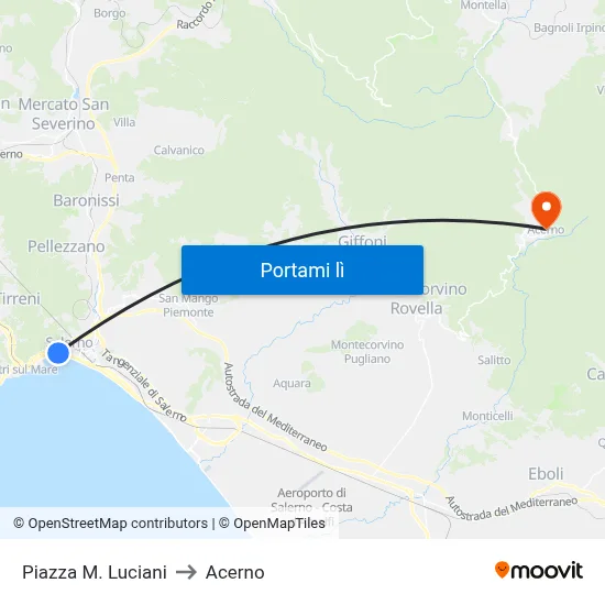 Piazza M. Luciani to Acerno map