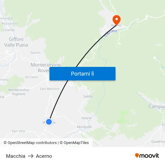 Macchia to Acerno map