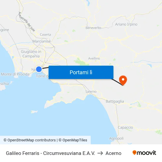 Galileo Ferraris - Circumvesuviana E.A.V. to Acerno map