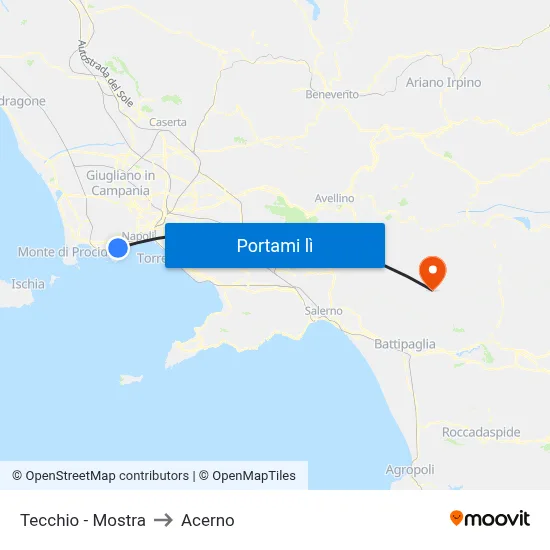Tecchio - Mostra to Acerno map