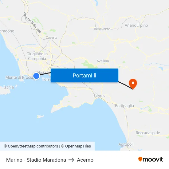 Marino - Stadio Maradona to Acerno map