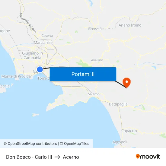 Don Bosco - Carlo III to Acerno map