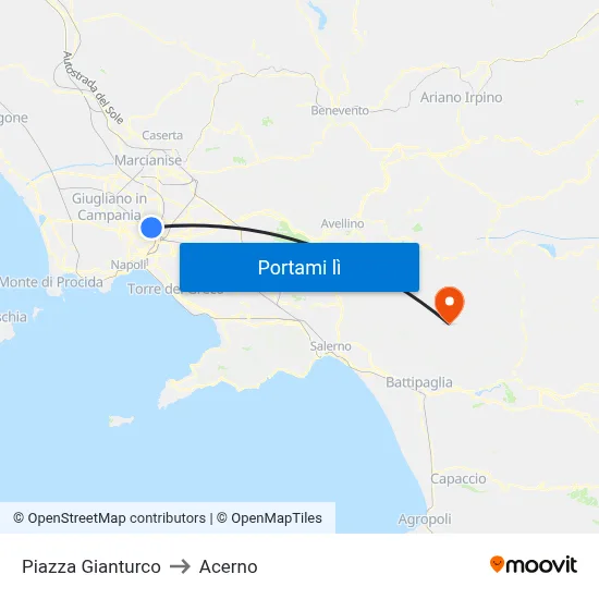 Piazza Gianturco to Acerno map