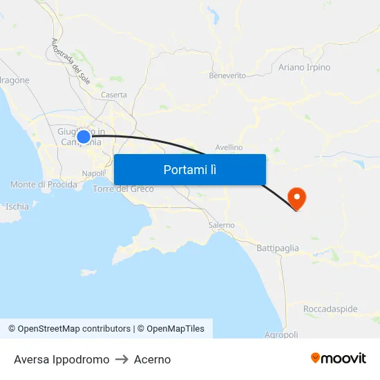 Aversa Ippodromo to Acerno map