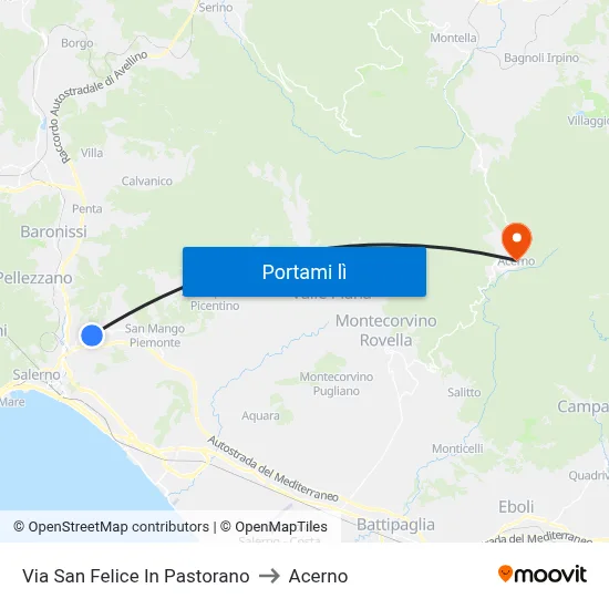 Via San Felice In Pastorano to Acerno map