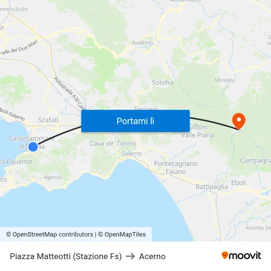 Piazza Matteotti (Stazione Fs) to Acerno map