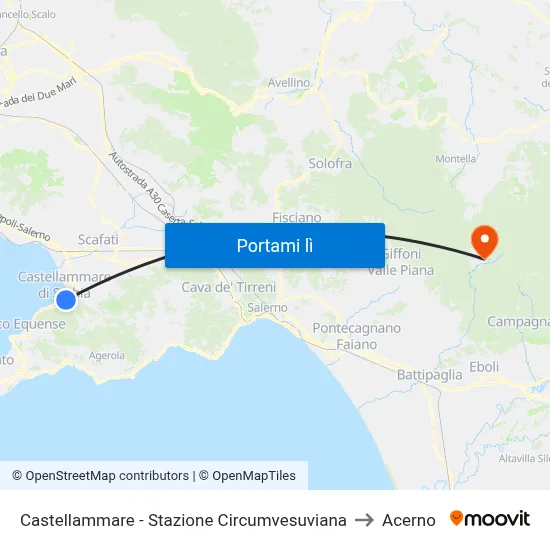 Castellammare - Stazione Circumvesuviana to Acerno map