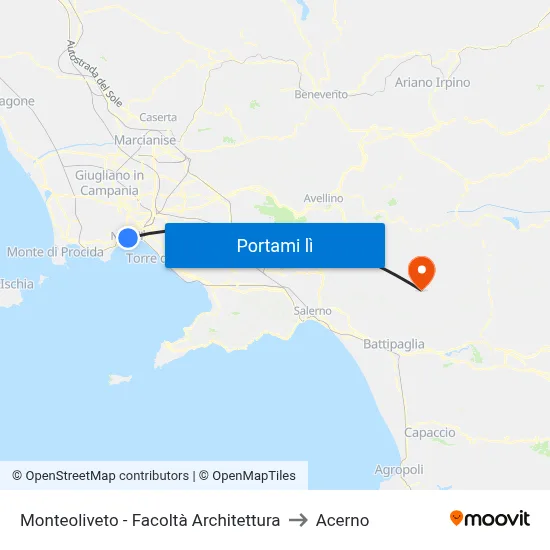 Monteoliveto - Facoltà Architettura to Acerno map