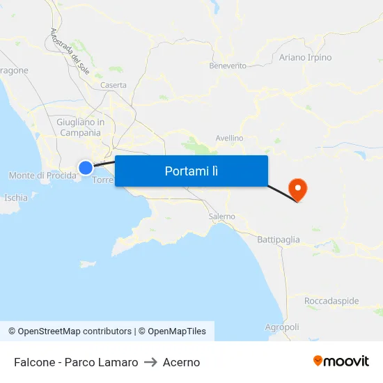 Falcone - Parco Lamaro to Acerno map