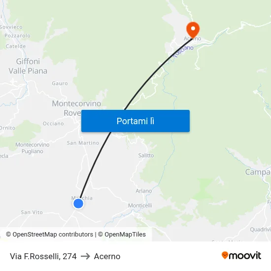 Via F.Rosselli, 274 to Acerno map