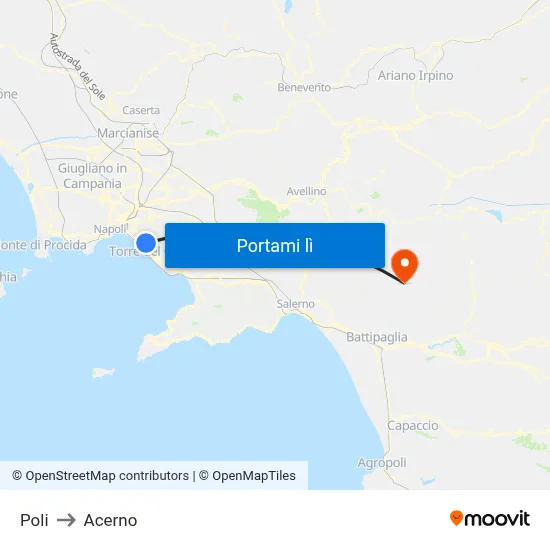 Poli to Acerno map