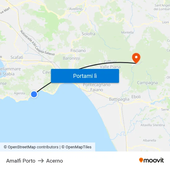 Amalfi Porto to Acerno map