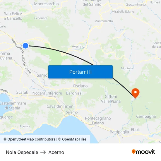 Nola Ospedale to Acerno map