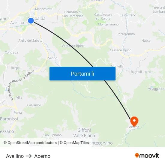 Avellino to Acerno map