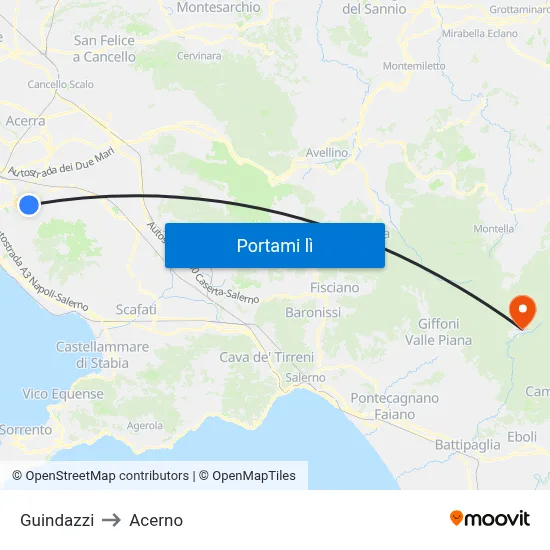 Guindazzi to Acerno map