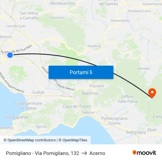Pomigliano - Via Pomigliano, 132 to Acerno map