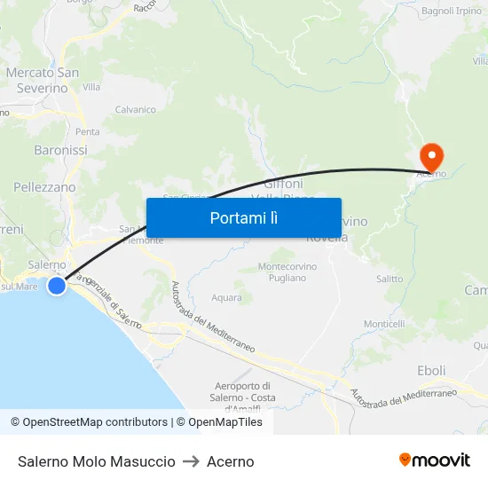 Salerno Molo Masuccio to Acerno map
