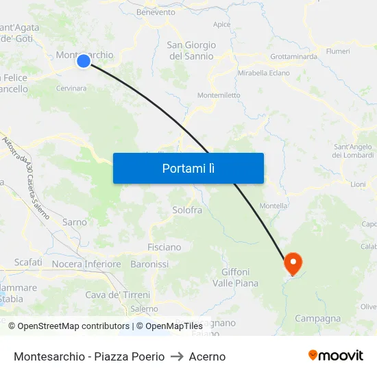 Montesarchio - Piazza Poerio to Acerno map