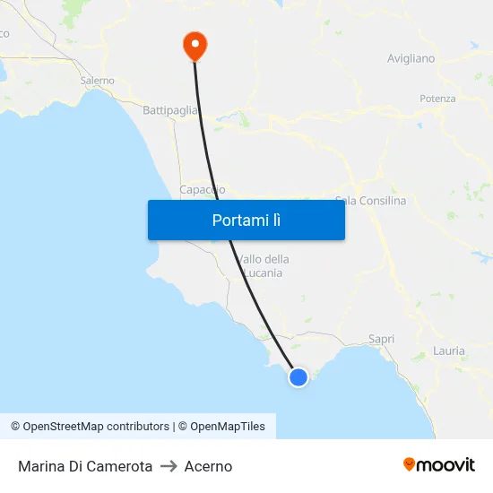 Marina Di Camerota to Acerno map
