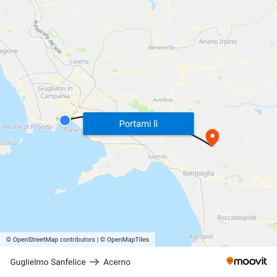 Guglielmo Sanfelice to Acerno map